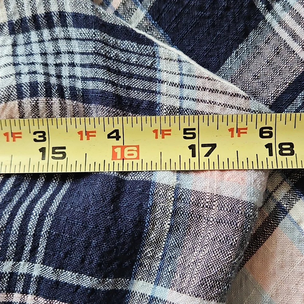 52seven SZ16 Linen Blend Maxi Dress Plaid Smocked Ruffle Tier Cottage Prairie